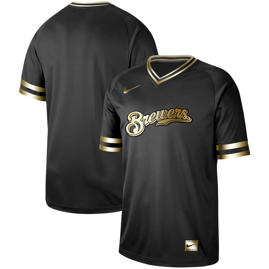 Men's Milwaukee Brewers Black Gold Stitched MLB Jersey